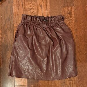 Zara A-Line Maroon Leather Skirt